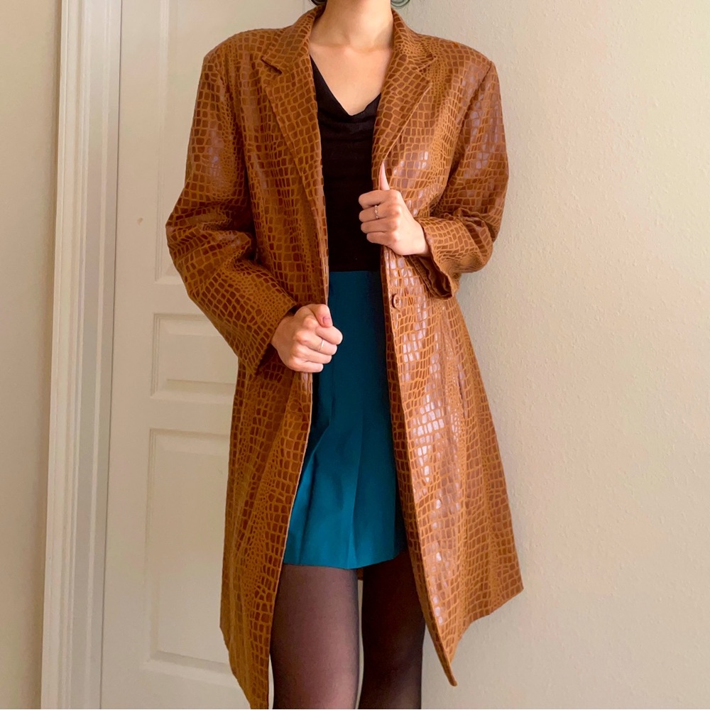 SOLD Y2K Faux Snakeskin Leather Coat Caramel Brown, 90’s Selene Sport Coat